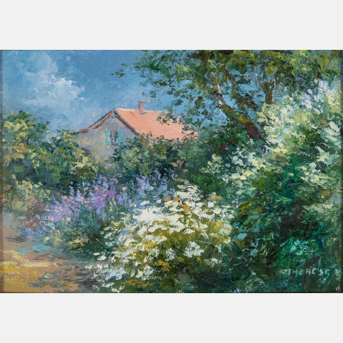 Theresa Knowles (American, 1918-2008) Cottage, Oil on: Theresa Knowles (American, 1918-2008) Cottage, Oil on canvas, Signed lower right. H: 4 1/2 W: 6 1/2 in.