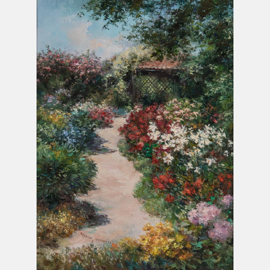 Theresa Knowles (American, 1918-2008) Garden Pathway,: Theresa Knowles (American, 1918-2008) Garden Pathway, Oil on canvas, Signed lower left. H: 15 1/4 W: 11 1/2 in.