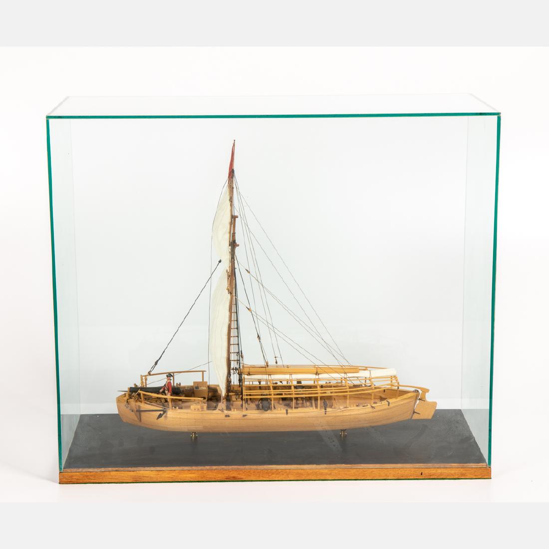 A Handmade Ship Model of the Philadelphia with Glass: A Handmade Ship Model of the Philadelphia with Glass Display Case, 20th Century, Together with a bracket shelf and signed poster by Ernest Haas. Glass case dimensions: h: 23 x w: 27 x d: 11 1/2 in.