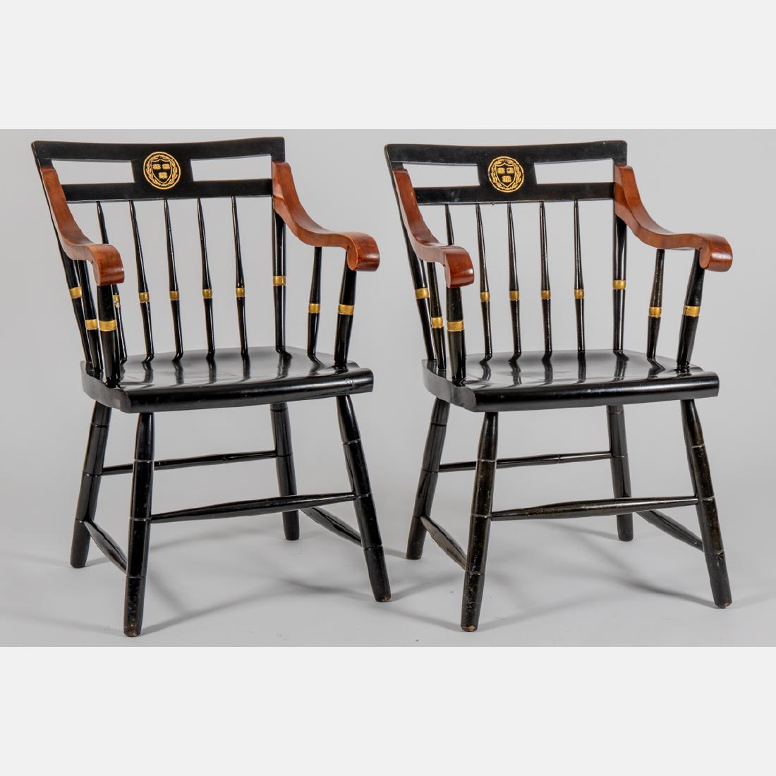 A Pair of Harvard University Armchairs by Nichols and: A Pair of Harvard University Armchairs by Nichols and Stone Company, Gardner MA, 20th Century.