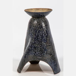 George Roby (American, 1936-2017) Bird Bath Base, Raku: George Roby (American, 1936-2017) Bird Bath Base, Raku ceramic, Unsigned. H: 20 W: 12 1/2 D: 15 in. From the collection of George Roby (1936-2017).