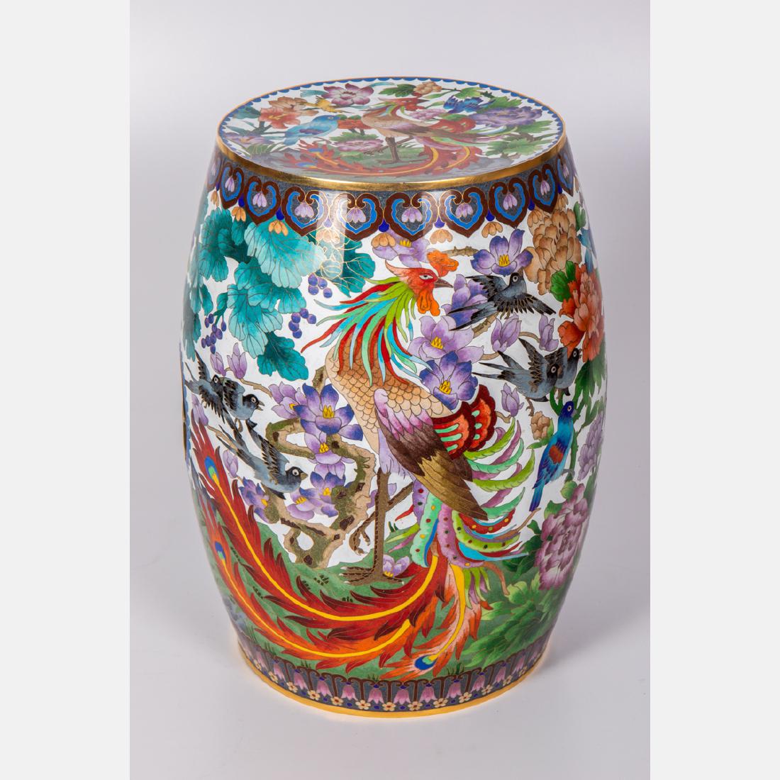A Chinese Cloisonné Garden Stool, 20th Century.: A Chinese Cloisonné Garden Stool, 20th Century. H: 18 1/2 D: 13 in.