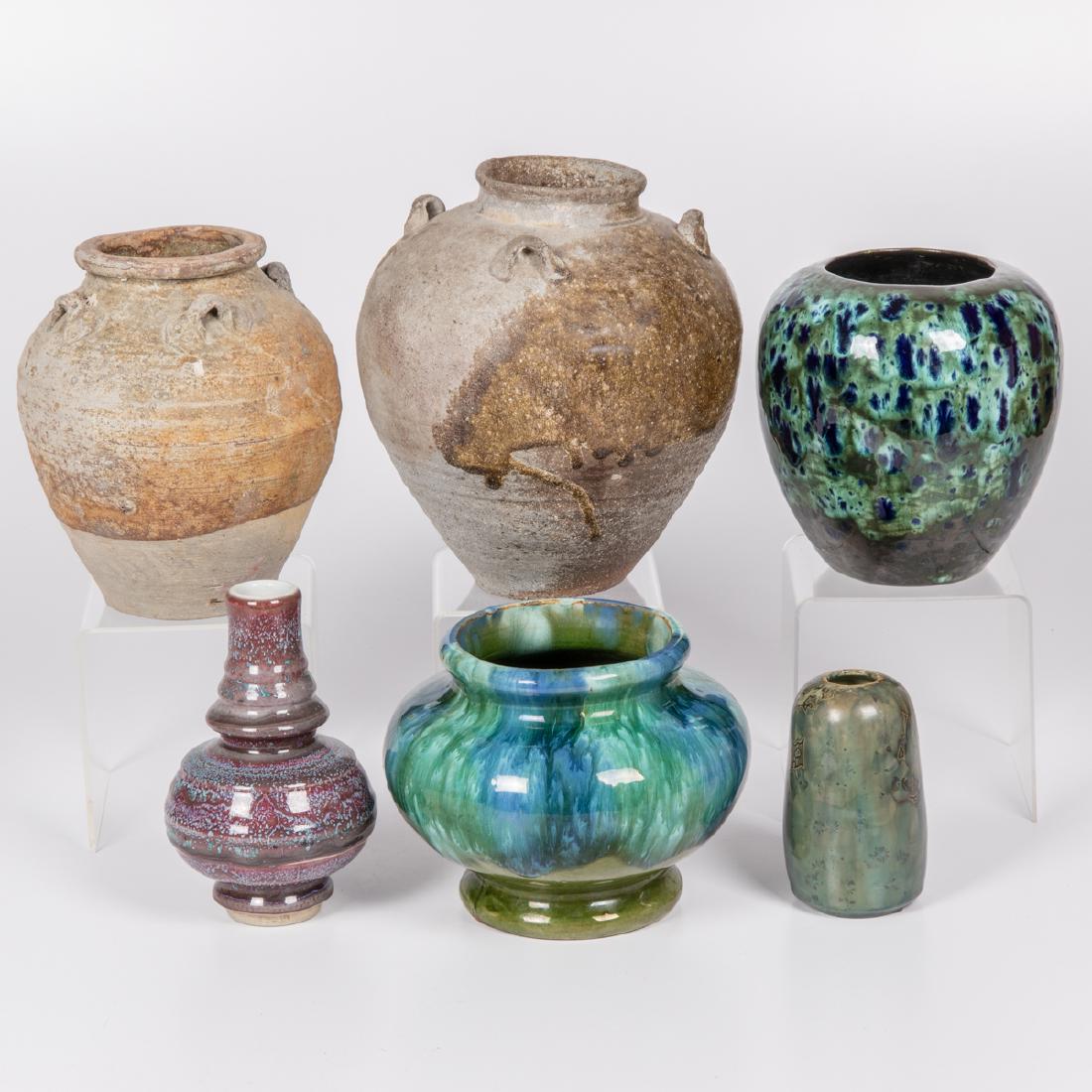 A Group of Six Japanese Earthenware Storage Jars and: A Group of Six Japanese Earthenware Storage Jars and Vases, 19th/20th Century.