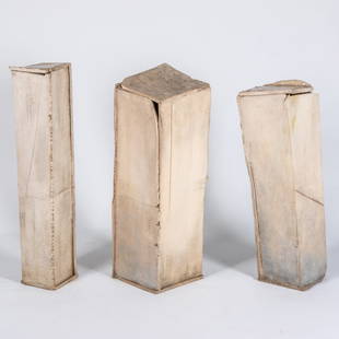 George Roby (American, 1936-2017) Abstract Sculpture,: George Roby (American, 1936-2017) Abstract Sculpture, Three stoneware pieces, Unsigned. Largest dimensions: h: 33 x w: 11 1/4 x d: 10 in.