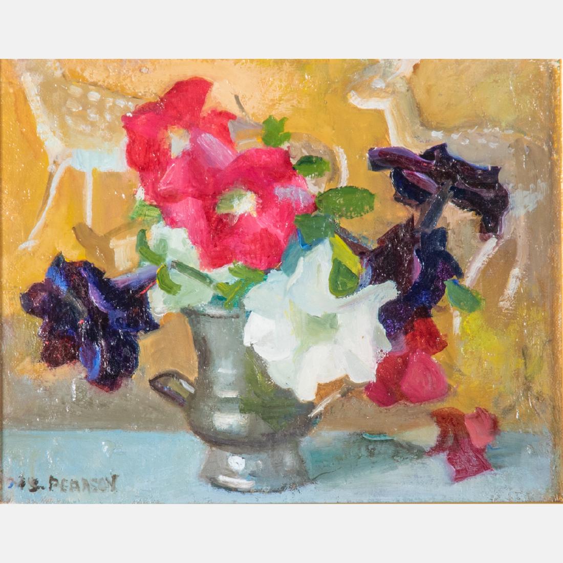 Margueritte S. Pearson (American, 1898-1978) Floral: Margueritte S. Pearson (American, 1898-1978) Floral Still Life, Oil on board, Signed lower left. H: 8 W: 10 in. Purchased from the Vixseboxse Art Galleries, Inc.