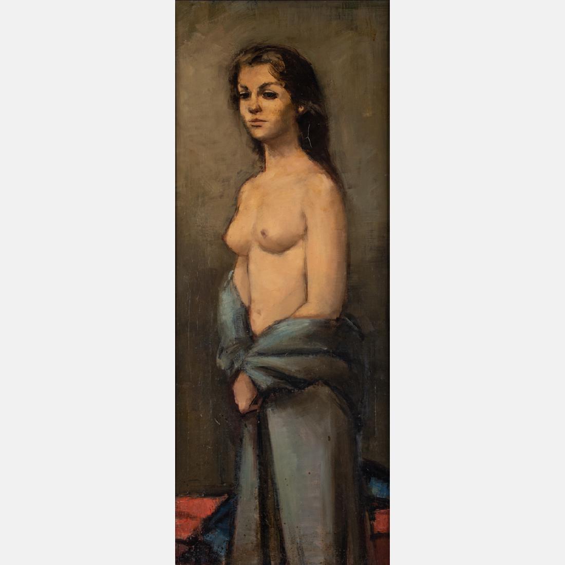 Jan de Ruth (Czech, 1922-1991) Kiki, ca. 1970, Oil on: Jan de Ruth (Czech, 1922-1991) Kiki, ca. 1970, Oil on canvas, Signed lower right; signed and titled on verso. Framed dimensions: h: 50 3/4 x w: 21 7/8 in. H: 48 1/4 W: 19 1/8 in. Purchased from Galeri