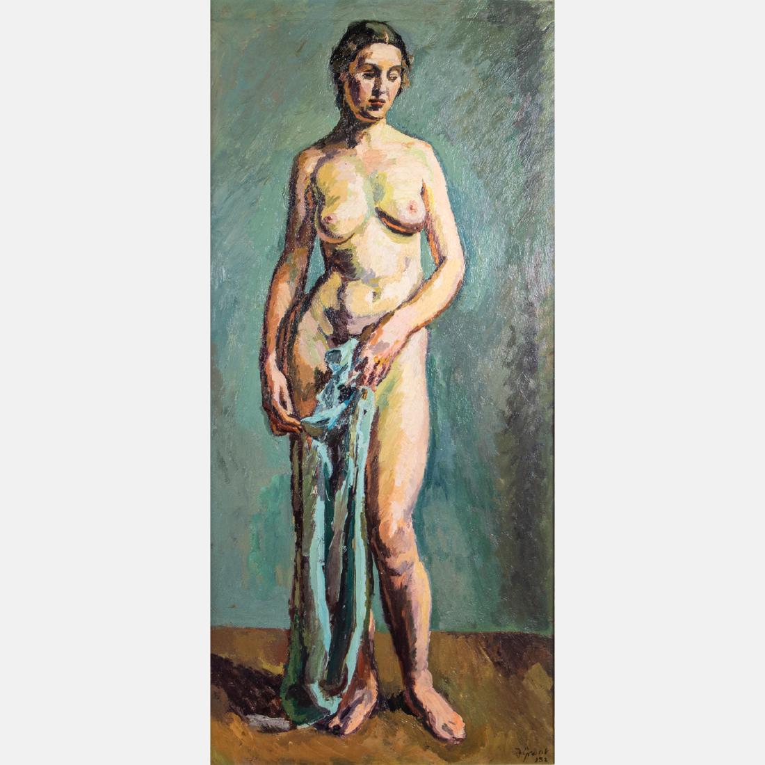 Duncan Grant (Scottish, 1885-1978) Standing Nude, Oil: Duncan Grant (Scottish, 1885-1978) Standing Nude, Oil on canvas, Signed and dated '32 lower right. H: 47 W: 22 in. A Private Ohio Collector; Mayor Gallery Ltd., London #5016; Collection of R.W.S. Maur