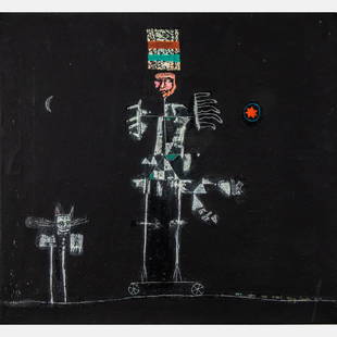 Mary Spain Colie (American, 1934-1983) Get Well Paul: Mary Spain Colie (American, 1934-1983) Get Well Paul Klee!, 1974, Oil on canvas, Titles, signed and dated lower right. H: 24 W: 26 in. From the collection of George Roby (1936-2017).