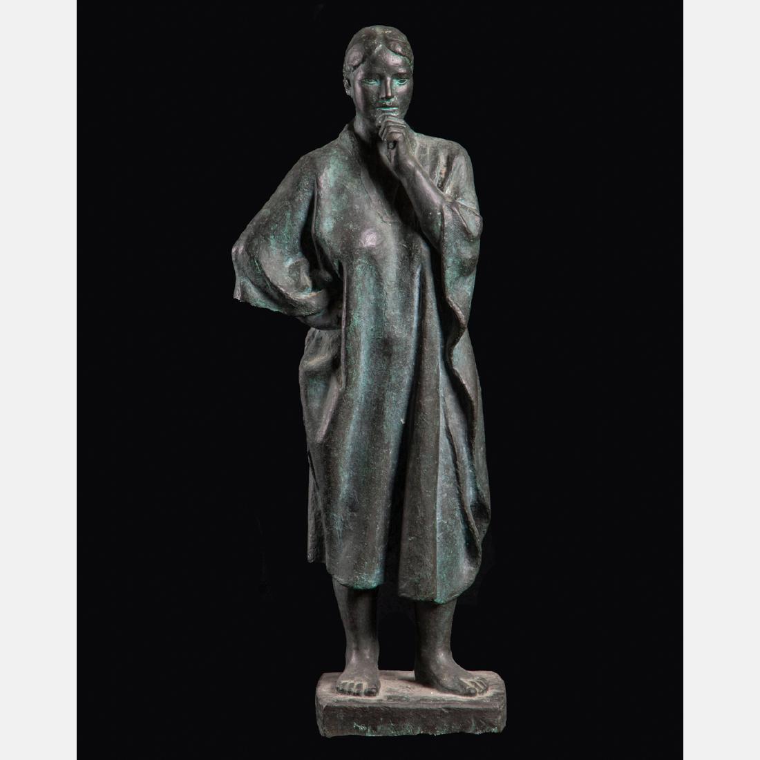 Felipe Castaneda (Mexican, b. 1933) Standing Female: Felipe Castaneda (Mexican, b. 1933) Standing Female Figure, Bronze, Signed, dated 1984, and numbered IV/VII on base. H: 23 W: 8 D: 4 1/4 in.