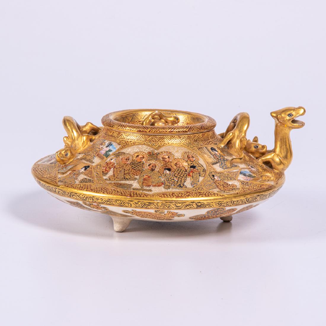 A Japanese Satsuma Teapot, Meiji Period,: A Japanese Satsuma Teapot, Meiji Period, Signed on bottom. H: 2 7/8 W: 6 1/2 D: 5 3/4 in.