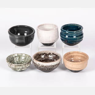 George Roby (American, 1936-2017) A Group of Six Bowls: George Roby (American, 1936-2017) A Group of Six Bowls and Cups, Raku ceramic, One signed on bottom. Largest dimensions: h: 3 1/4 x dia: 3 1/2 in. From the collection of George Roby (1936-2017).