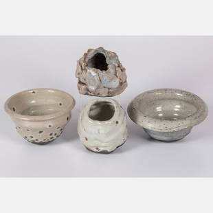 George Roby (American, 1936-2017) A Group of Four Vases: George Roby (American, 1936-2017) A Group of Four Vases and Bowls, Raku ceramic, All unsigned. Largest dimensions: h: 3 1/4 x dia: 5 1/4 in. From the collection of George Roby (1936-2017).
