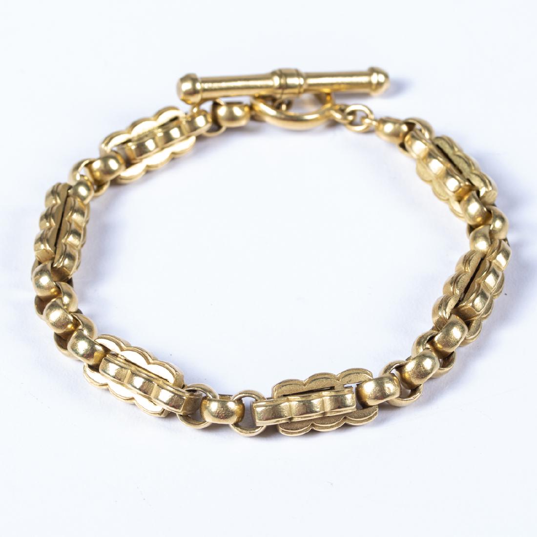 A B. Kieselstein-Cord 18kt. Yellow Gold Bracelet,: A B. Kieselstein-Cord 18kt. Yellow Gold Bracelet, Marked Kieselstein-Cof, 1988, *18k. Total approx. weight: 24 dwt. L: 7 1/4 in. Please note no credit card payments for first time buyers and seven bus