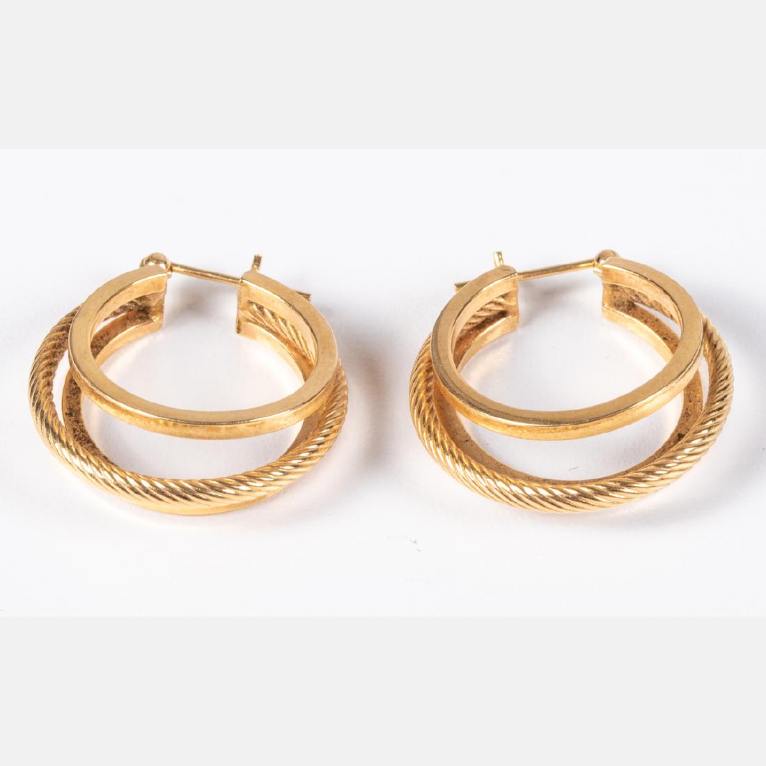 A Pair of 14kt. Yellow Gold Hoop Earrings,: A Pair of 14kt. Yellow Gold Hoop Earrings, Marked 14k. Total approx. weight: 3 dwt. Please note no credit card payments for first time buyers and seven business day hold on all checks.
