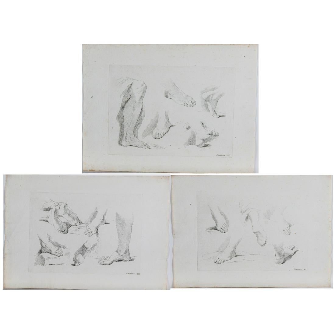 Francesco Bartolozzi (Italian, 1727-1815) Three Studies: Francesco Bartolozzi (Italian, 1727-1815) Three Studies of Feet, Etchings, All signed and numbered lower right. Sheet dimensions: h: 12 1/4 x w: 17 1/2 in. H: 8 3/4 W: 12 1/4 in.