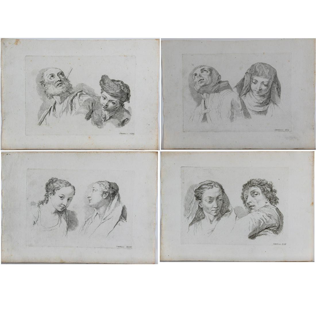 Francesco Bartolozzi (Italian, 1727-1815) Four Studies: Francesco Bartolozzi (Italian, 1727-1815) Four Studies of Figures, Etchings, All signed and numbered in plate lower right. Sheet dimensions: h: 12 1/4 x w: 17 1/4 in. H: 8 3/4 W: 12 1/8 in.