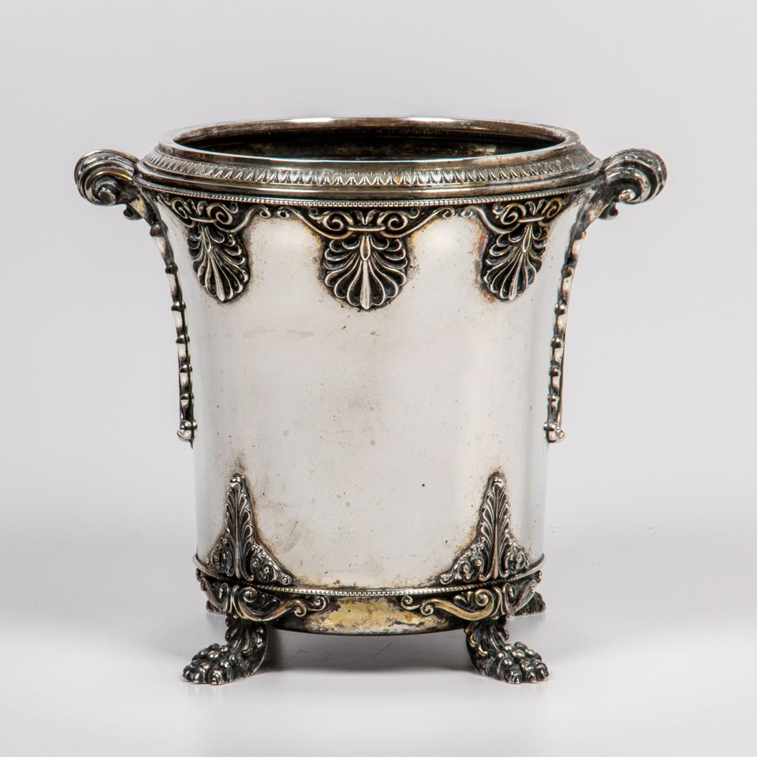 A Fassi Arno Italian Neoclassical 800 Silver Champagne: A Fassi Arno Italian Neoclassical 800 Silver Champagne Cooler, 20th Century, With hallmarks. Total approx. weight: 67.08 ozt. Dimensions: h: 9 1/2 x w: 11 1/8 x d: 9 1/8 in.