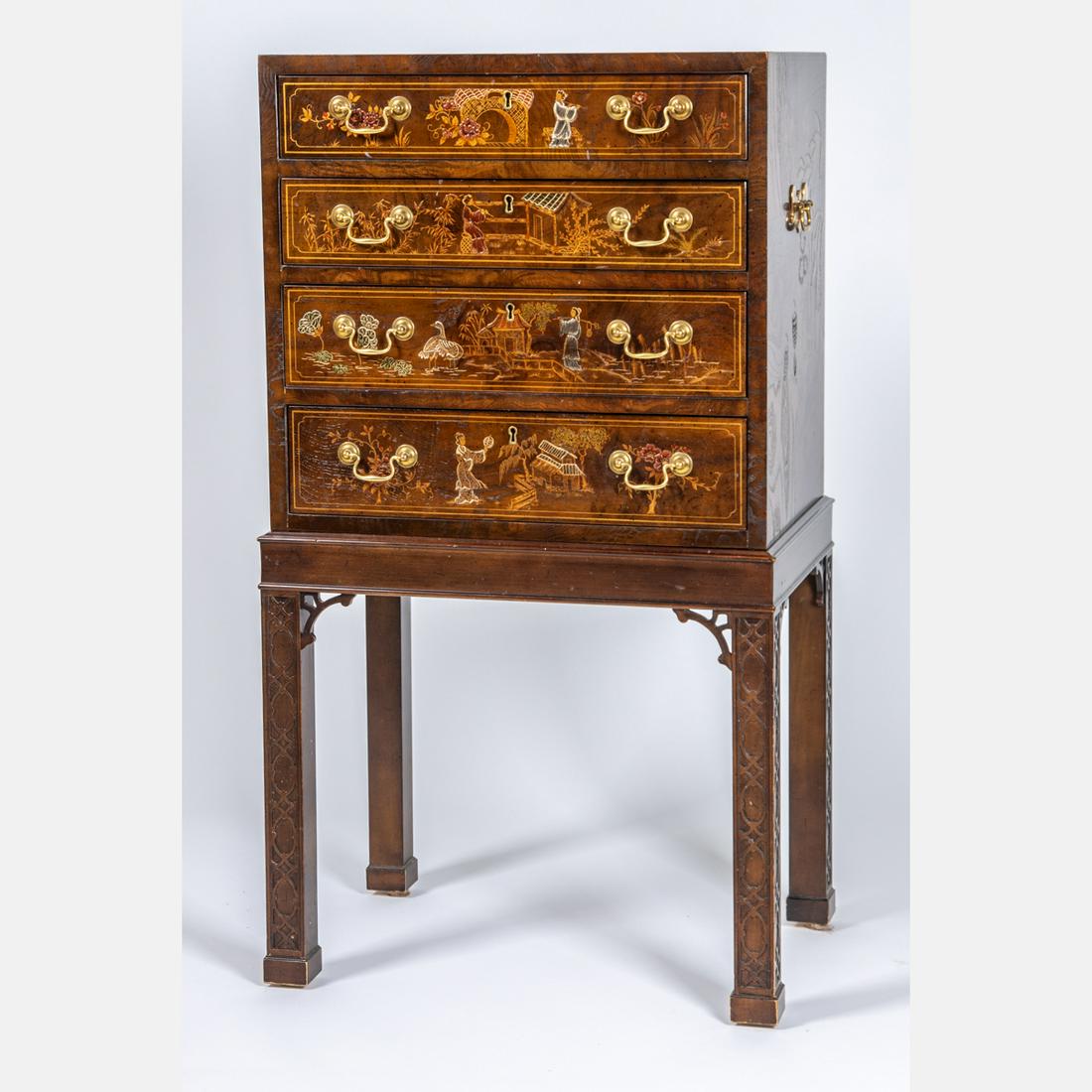 A Henredon Mahogany Chinoiserie Silver Chest, 20th: A Henredon Mahogany Chinoiserie Silver Chest, 20th Century. H: 40 5/8 W: 22 3/4 D: 16 1/8 in.