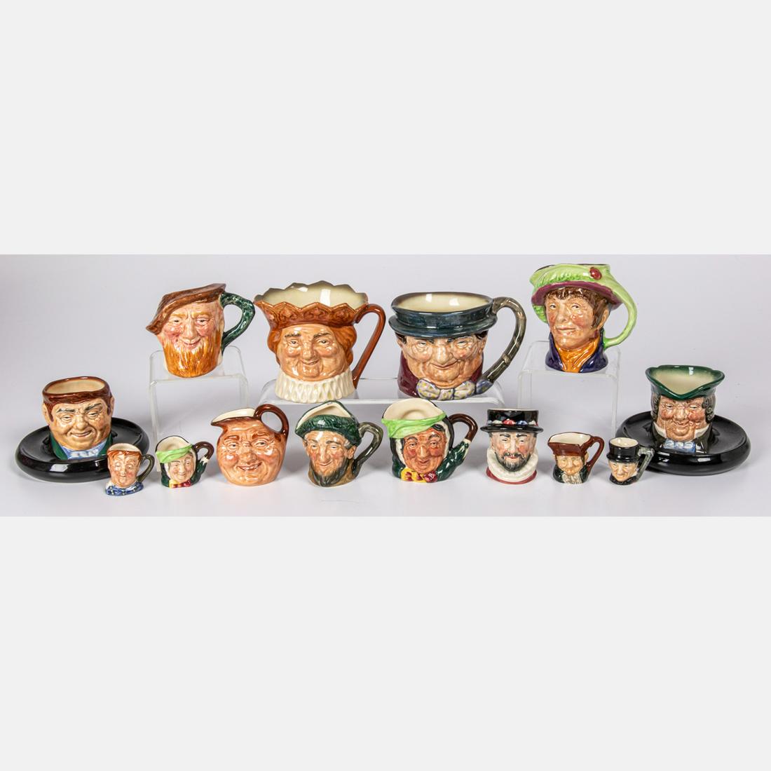 A Collection of Royal Doulton Porcelain Miniature Toby: A Collection of Royal Doulton Porcelain Miniature Toby Mugs, 20th Century, Including 'John Barleycorn', 'Beef Eater', 'Old King Cole' and 'Auld Mac'. Largest dimensions: h: 3 1/8 x w: 4 1/2 x d: 3 3/4
