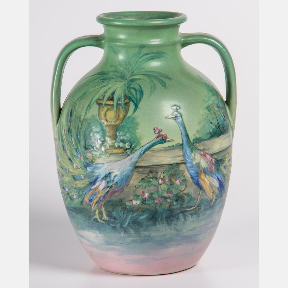 A Large Hudson Weller Pottery Vase Painted by Hester: A Large Hudson Weller Pottery Vase Painted by Hester Pillsbury, 20th Century, Signed on bottom. H: 13 1/2 in.
