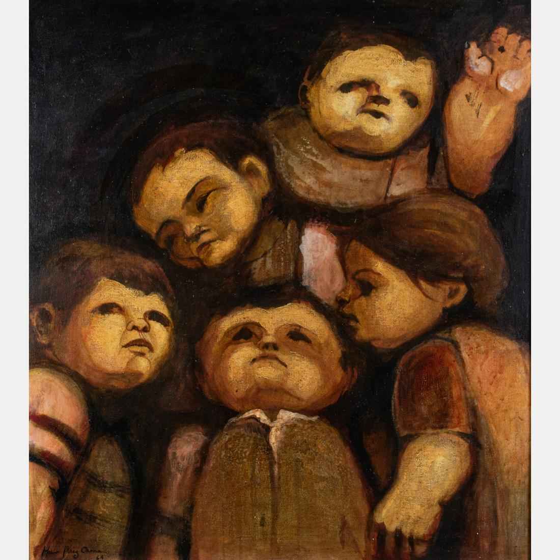 Mario Perez Orona (Mexican, 20th Century) Ninos, 1964,: Mario Perez Orona (Mexican, 20th Century) Ninos, 1964, Oil on canvas, Signed and dated lower right. Framed dimensions: h: 40 7/8 x w: 37 in. H: 39 1/2 W: 35 3/4 in. Foreign Friends of Acapulco, Februa