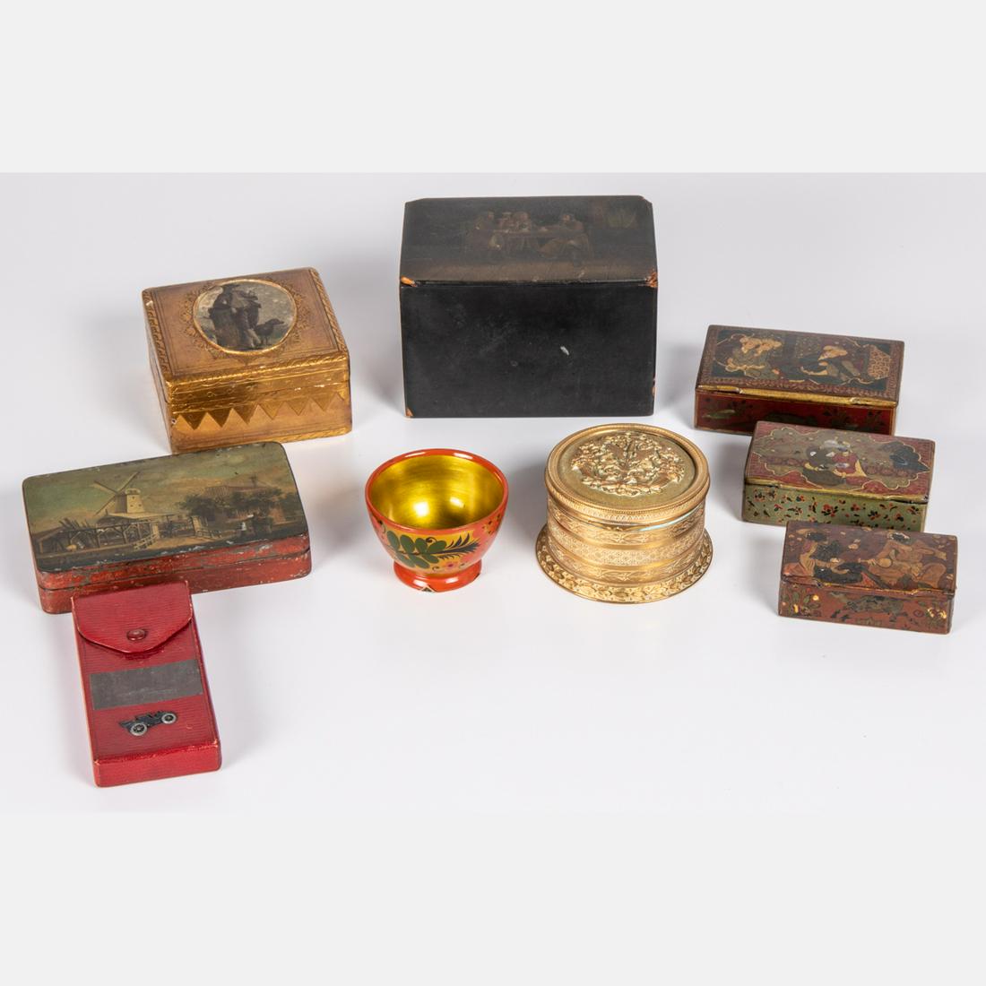 A Miscellaneous Collection of Russian, Persian, Dutch: A Miscellaneous Collection of Russian, Persian, Dutch and Italian Painted and Transfer Printed Decorative Boxes, 19th/20th Century. Largest dimensions: h: 3 1/2 x w: 5 1/2 x d: 3 5/8 in.
