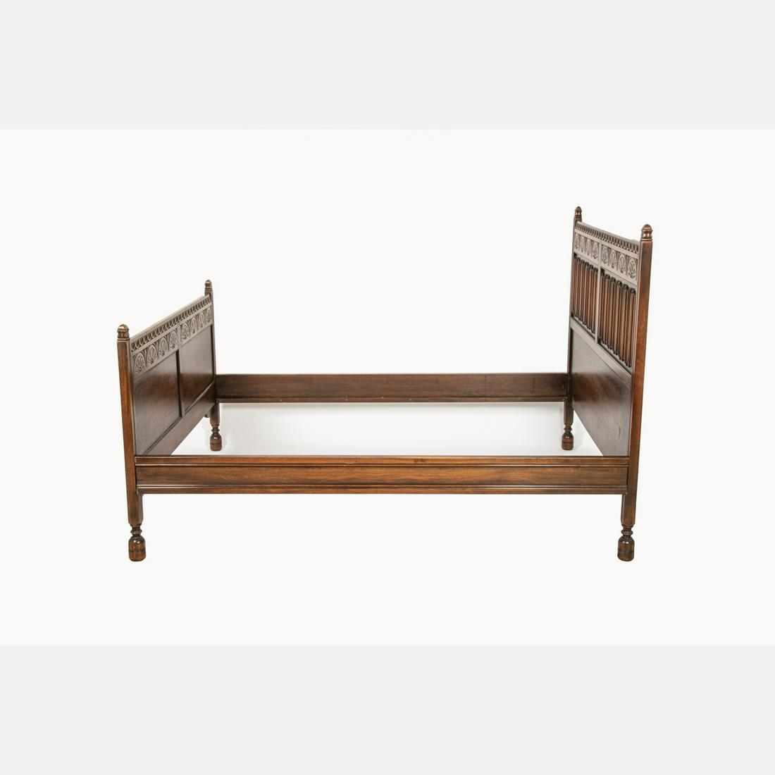 A Carved Walnut Linen-Fold Bed, Early 20th Century.: A Carved Walnut Linen-Fold Bed, Early 20th Century. H: 52 W: 59 1/2 in.