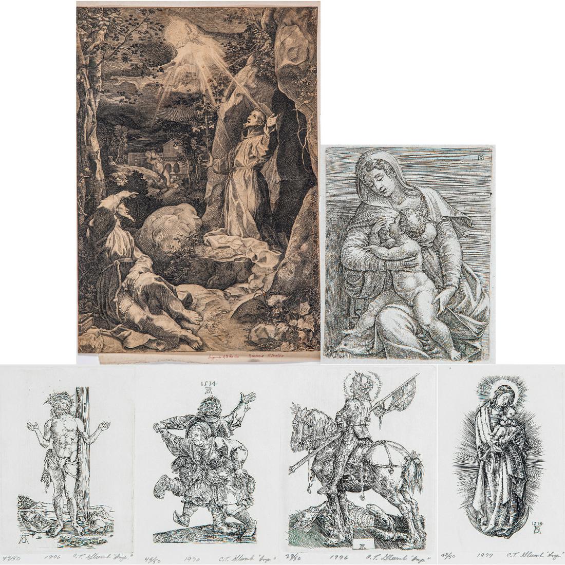 A Group of Six Etchings by Various Artists, 20th: A Group of Six Etchings by Various Artists, 20th Century, Including pieces by Frederico Barocci (1526/35-1612), Antonius Sallaert (1590-1657) and Albrecht Durer (1471-1528). Largest dimensions: h: 21 