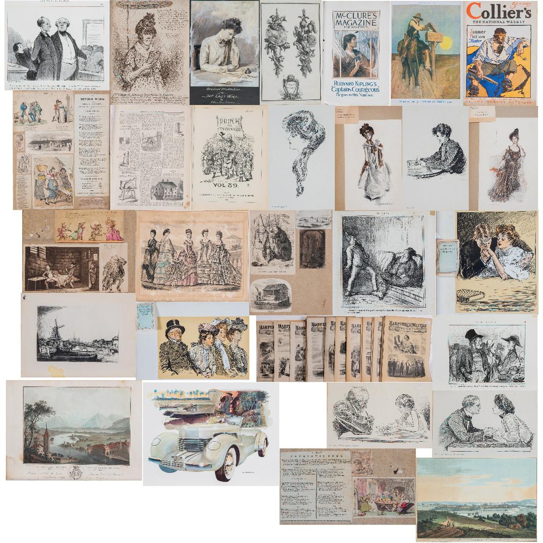 A Collection of Harper's Weekly with Various Printed: A Collection of Harper's Weekly with Various Printed Illustrations by Various Artists, 20th Century, Including illustrations after Charles Dana Gibson's 'Collier's Weekly' and Honore Daumier. H: 17 W:
