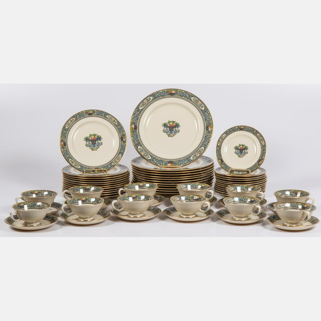 A Lenox Autumn Pattern Dinner Service for Twelve,: A Lenox Porcelain Autumn Pattern Dinner Service for Twelve, 20th Century, Comprising of twelve dinner plates, twelve salad plates, twelve bread plates, twelve saucers and twelve teacups. Dinner plate 