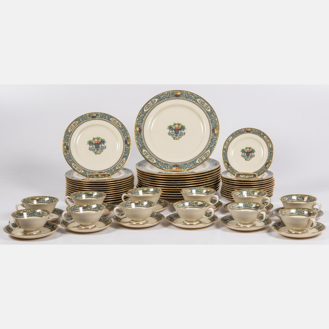 A Lenox Autumn Pattern Dinner Service for Twelve,: A Lenox Porcelain Autumn Pattern Dinner Service for Twelve, 20th Century, Comprising of twelve dinner plates, twelve salad plates, twelve bread plates, twelve saucers and twelve teacups. Dinner plate 