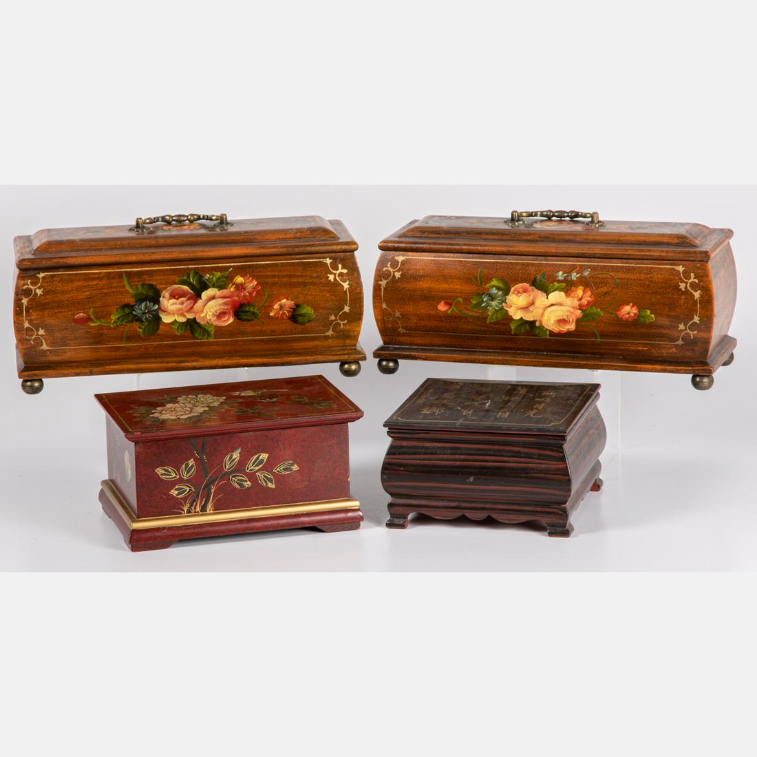 A Collection of Decorative Boxes,: A Miscellaneous Collection of Decorative Boxes, 20th Century. Largest dimensions: h: 7 x w: 14 in.
