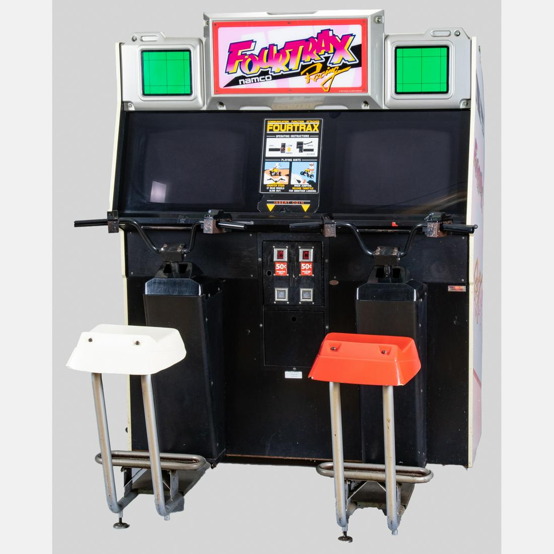 A Namco FourTrax Racing Coin Operated Video Arcade: A Namco FourTrax Racing Coin Operated Video Arcade Machine, ca. 1989, Not in working order. H: 70 3/4 in. W: 54 5/8 in. D: 60 5/8 in. in. With a Cedar Point Certificate of Authenticity.