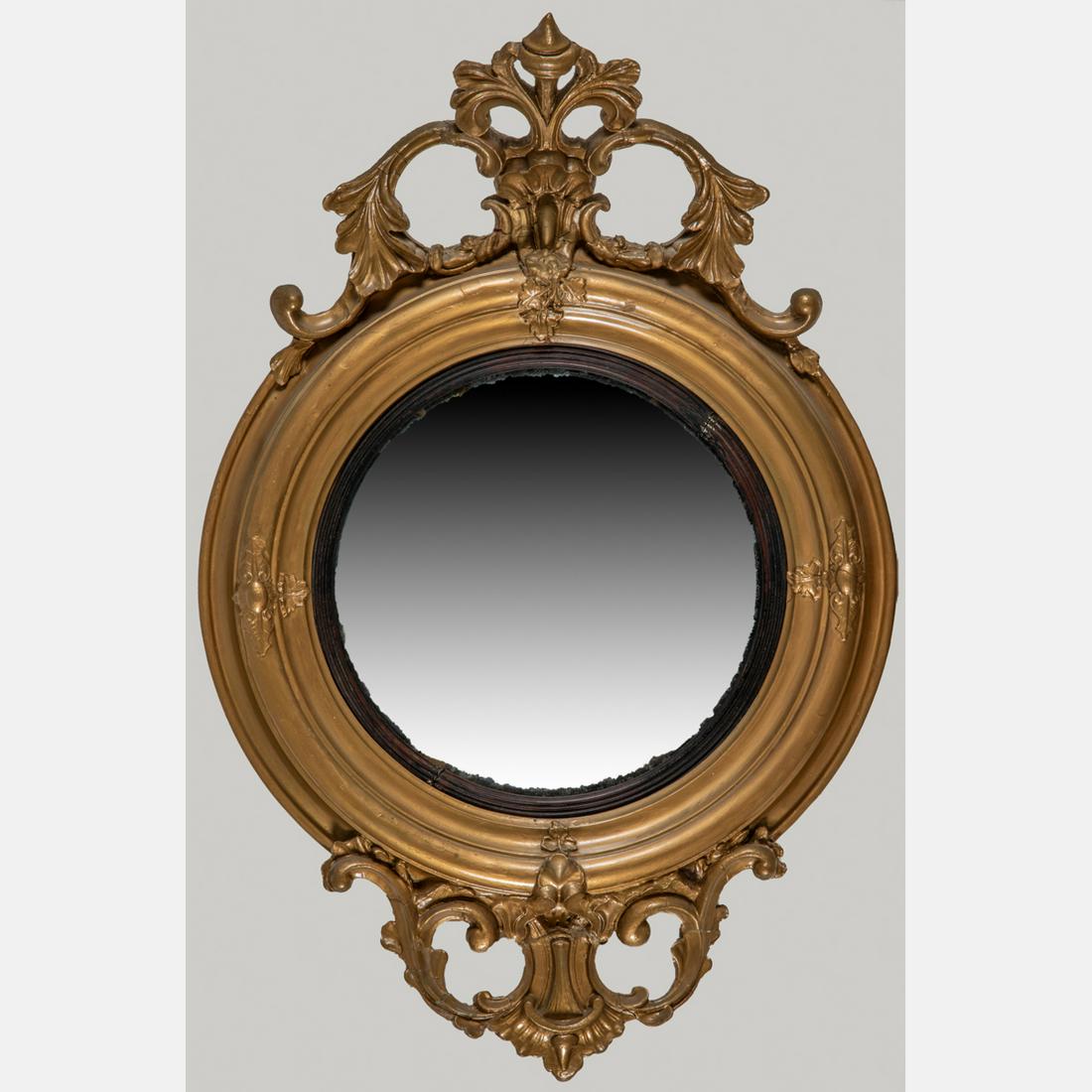 A Federal Style Gilt Framed Convex Mirror, 20th: A Federal Style Gilt Framed Convex Mirror, 20th Century. H: 28 1/4 W: 19 D: 6 3/8 in. in.