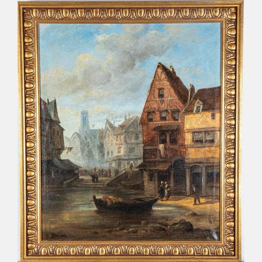 E. Valin (French,19th Century) Canal Scene with Boat, (1 of 16)