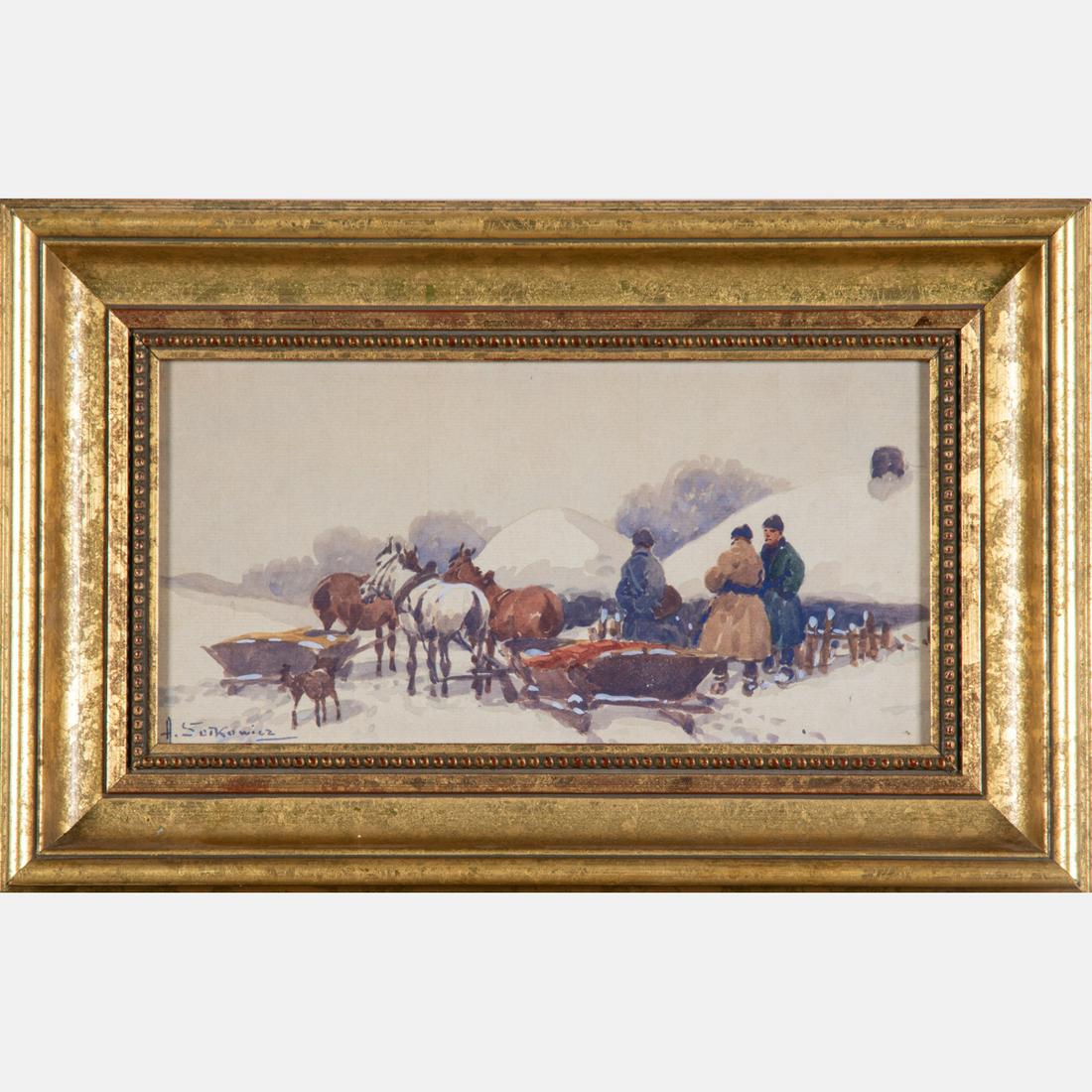 Adam Setkowics (Polish, 1876-1945) Winter Scene with (1 of 5)