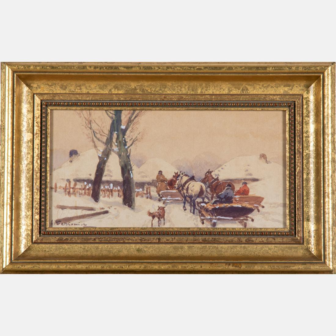 Adam Setkowics (Polish, 1876-1945) Winter Scene with (1 of 7)