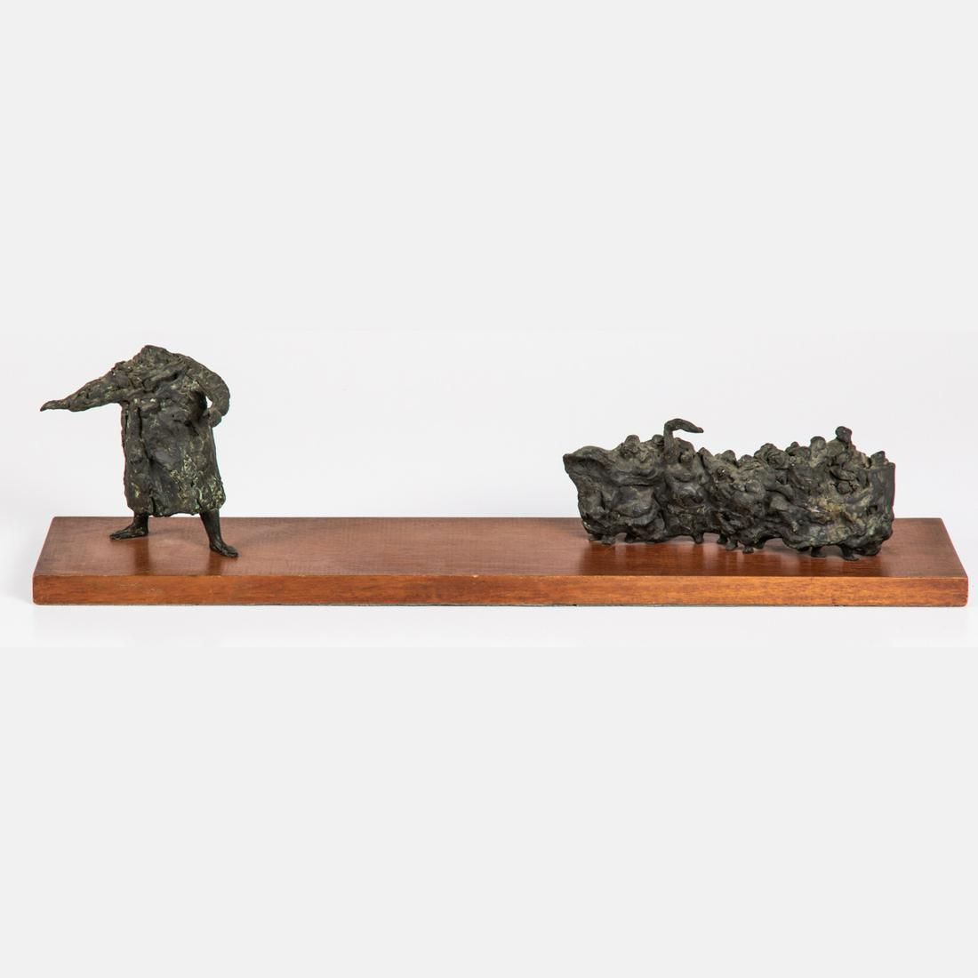 Helen Beling (American, 1914-2001) Out of Egypt, Bronze: Helen Beling (American, 1914-2001) Out of Egypt, Bronze maquette, Unsigned. On a wooden base. H: 6 1/4 W: 23 3/4 D: 5 in.