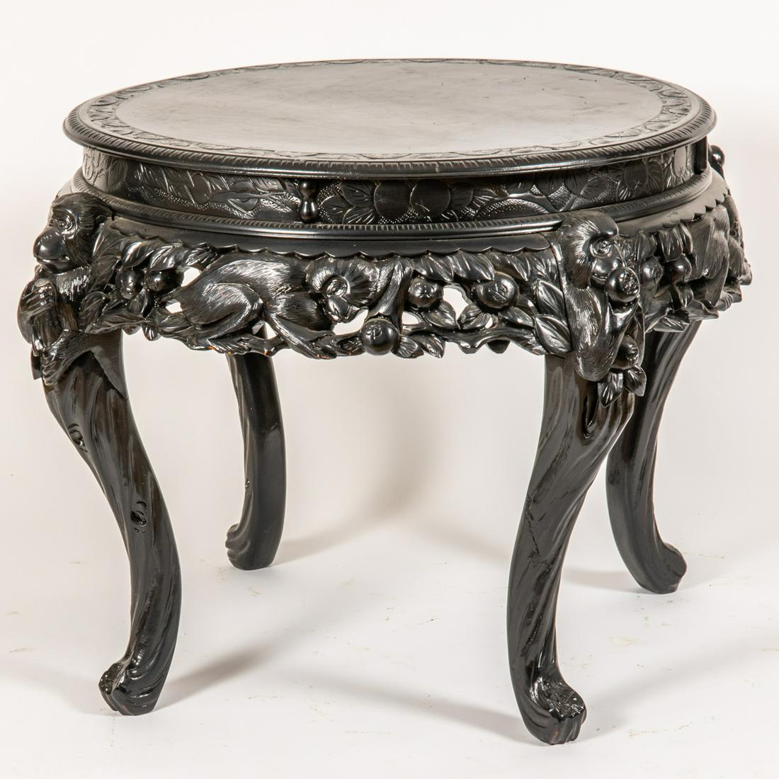 Japanese Art Nouveau carved wood Monkey table, round (1 of 6)