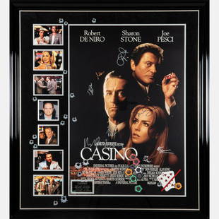 A Casino Autographed Movie Poster: A Casino Movie Poster, Autographed by Robert DeNiro, Sharon Stone, Joe Pesci, Don Rickles, James Woods, Kevin Pollack, Dick Smothers and Martin Scorsese,Framed together with Casino themed movie