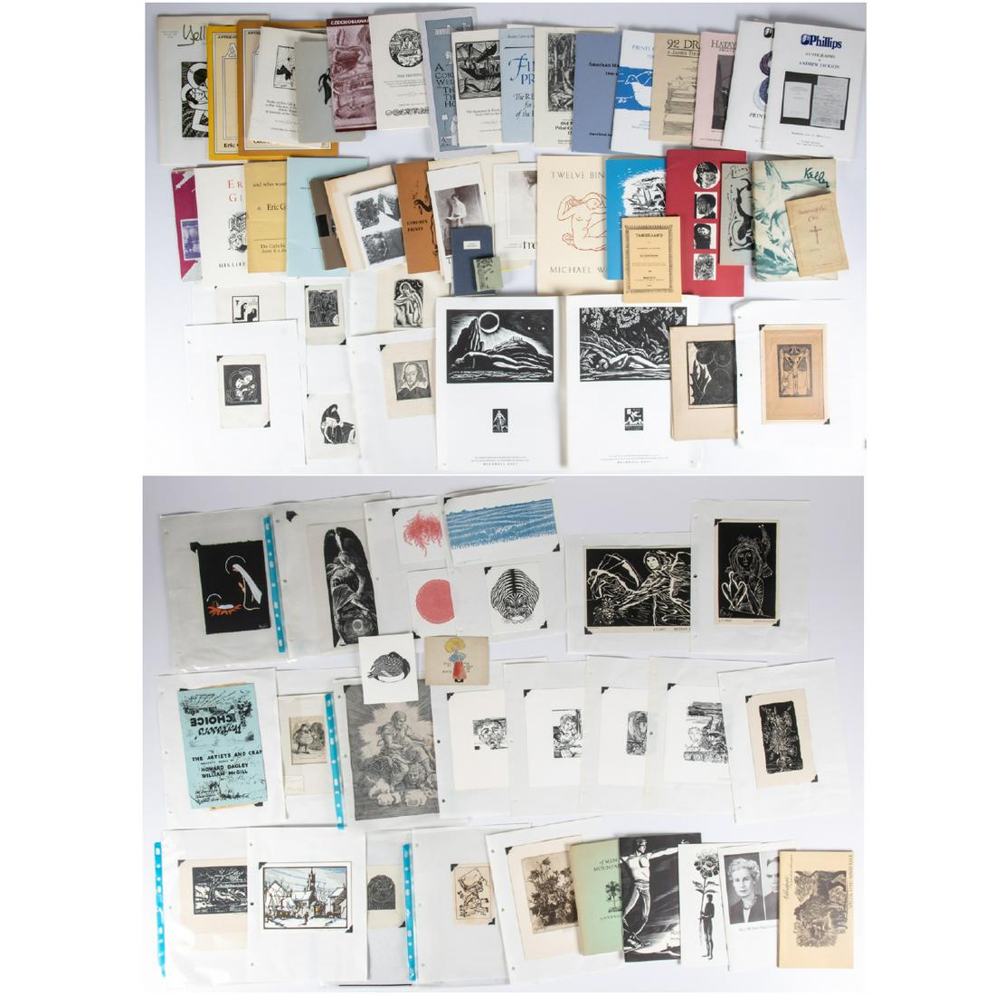 A Miscellaneous Collection of Woodcuts, Prints,: A Miscellaneous Collection of Woodcuts, Prints, Exhibition Catalogs, and Pamphlets by and Pertaining to Various Artists, Including Eric Gill, William McGill, Norman Kent and Lynd Ward.