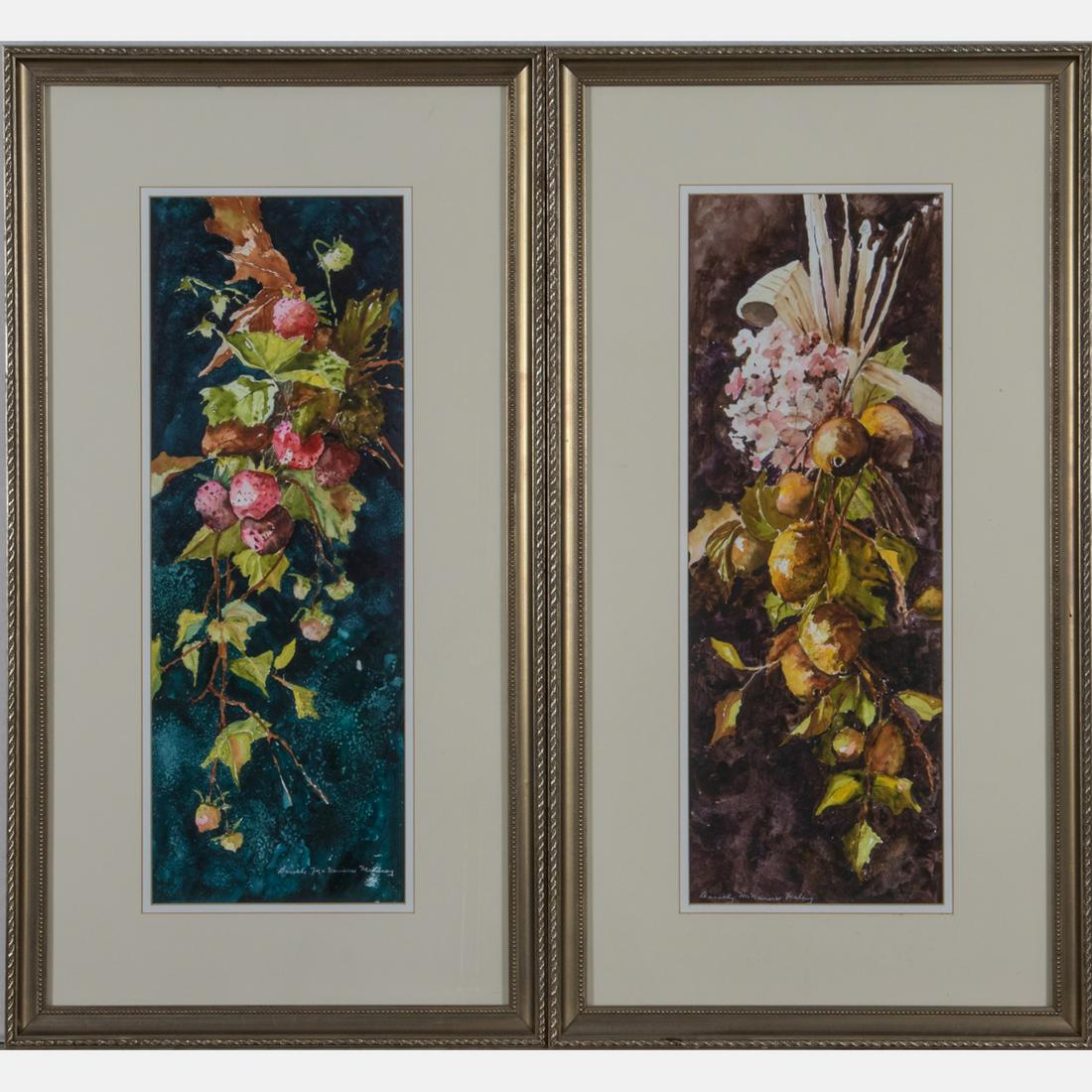 Dorothy McNamara Mahoney (20th Century) Two Works,: Dorothy McNamara Mahoney (20th Century)Two Works, Strawberries and Lemons,Watercolor,One signed lower right, one lower left.Framed dimensions: H: 26 1/4 x W: 14 1/2 in.H: 25 1/8 W: 13 in.