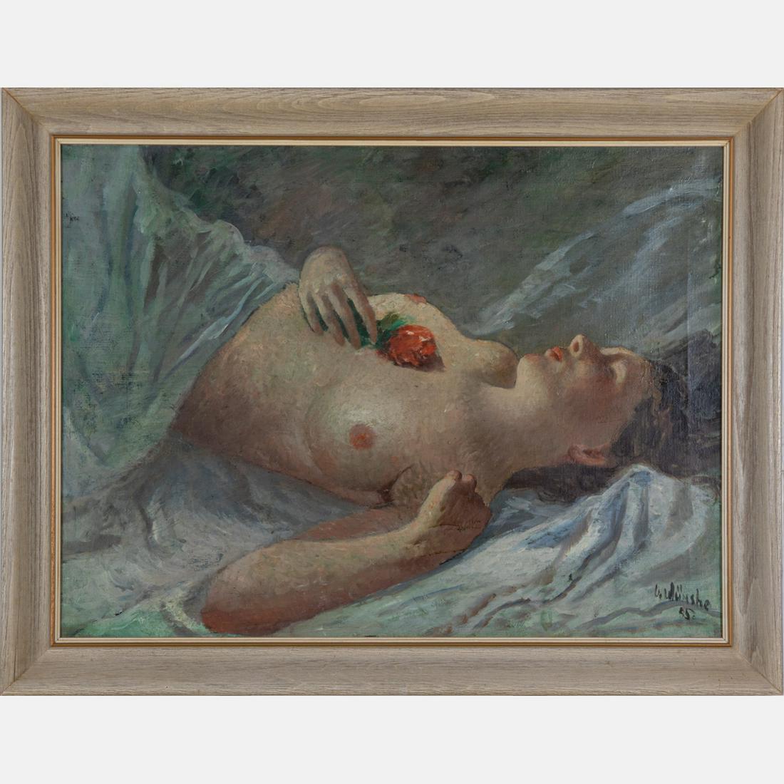 Vilem Wunsche (1900-1984) Reclining Nude, Oil on: Vilem Wunsche (Czech, 1900-1984) Reclining Nude, Oil on canvas, Signed lower right. Framed dimensions: H: 28 1/2 x W: 36 1/2 in. H: 24 W: 32 in.