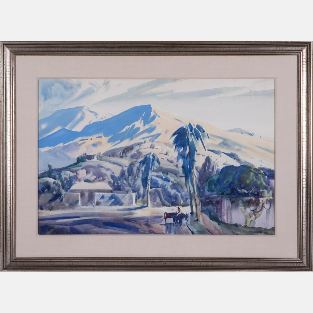 Frank Wilcox (1887-1964) New Mexico, Watercolor,: Frank Wilcox (American,1887-1964)Cleveland School, New Mexico,Watercolor,Signed lower right.Framed dimensions: H: 28 3/8 x W: 38 3/8 in.H: 19 3/8 W: 29 1/2 in.