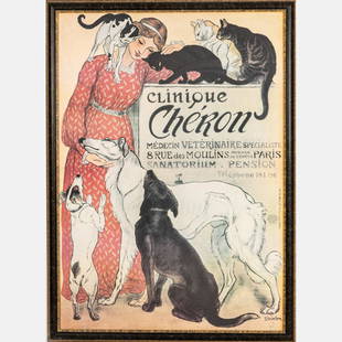 An Offset Litho Reproduction Theophile-Alexandre: An Offset Reproduction Theophile-Alexandre Steinlen(1859-1923), Clinique Cheron Poster.Framed dimensions: H: 51 5/8 x W: 37 1/2 in.H: 48 1/2 W: 34 1/8 in.The Falls-Wyse Collection