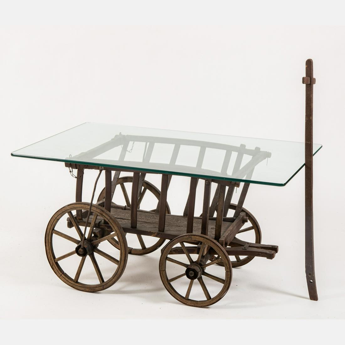 Rustic Painted Oak and Wrought Metal Goat Cart (1 of 5)
