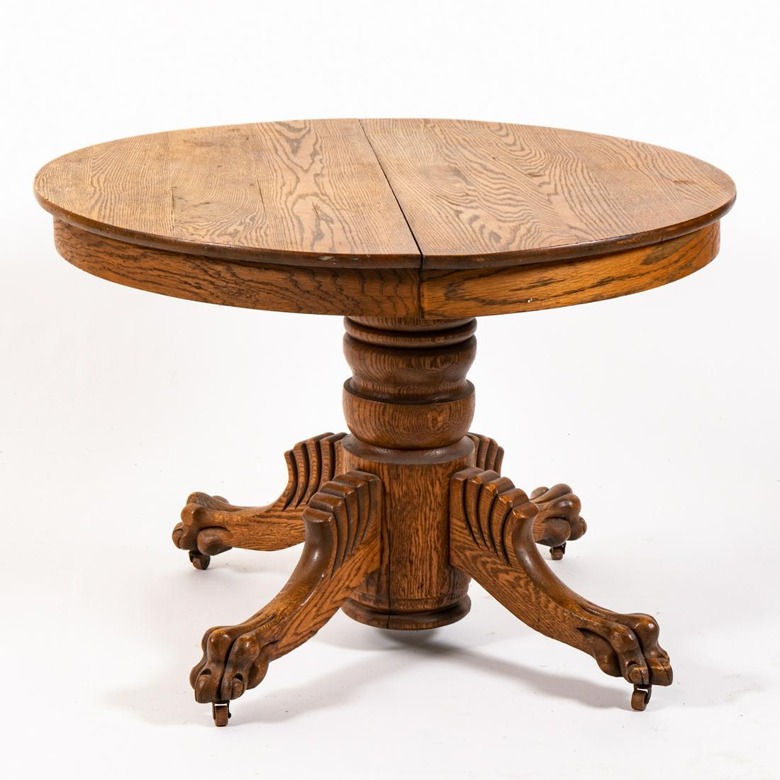 American Oak Carved Pedestal Table Extension Table (1 of 4)