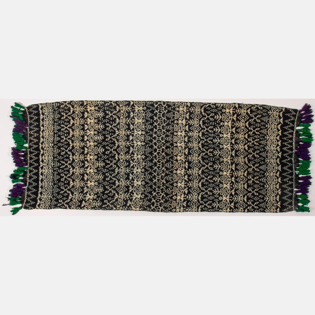 Guatemalan Black and Indigo Hand Woven Cotton Wall: A Guatemalan Black and Indigo Hand Woven Cotton Wall Hanging, 20th Century. Dimensions: 6 ft. 11 in. x 2 ft. 6 in.