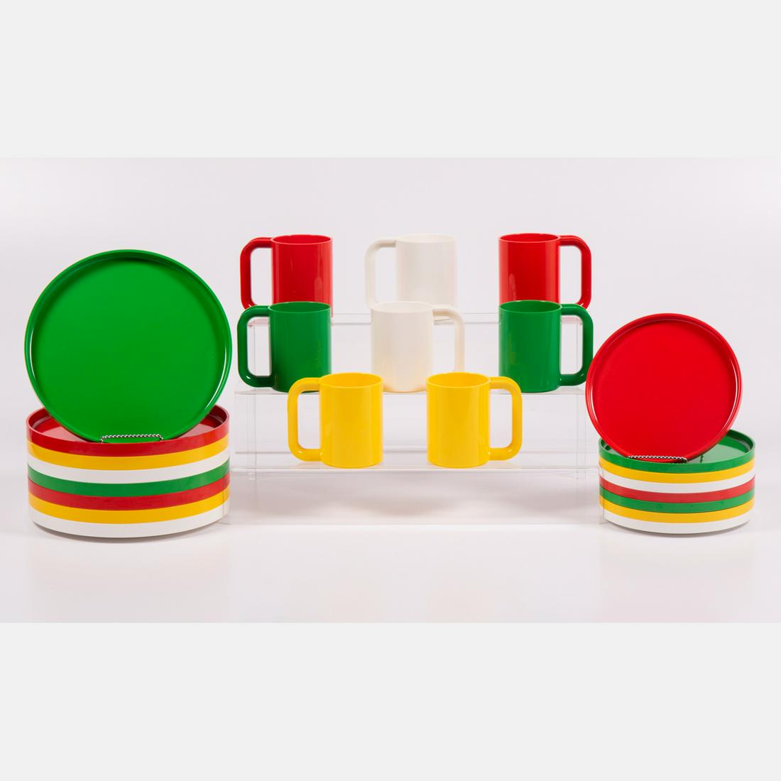 A Set of Multicolored Heller Design Massimo Vignelli: A Set of Multicolored Heller Design Massimo Vignelli Dinnerware, 20th Century,Comprising of eight dinner plates, eight dessert plates and eight mugs. Largest plate dimension: Dia: 7 5/8 in.