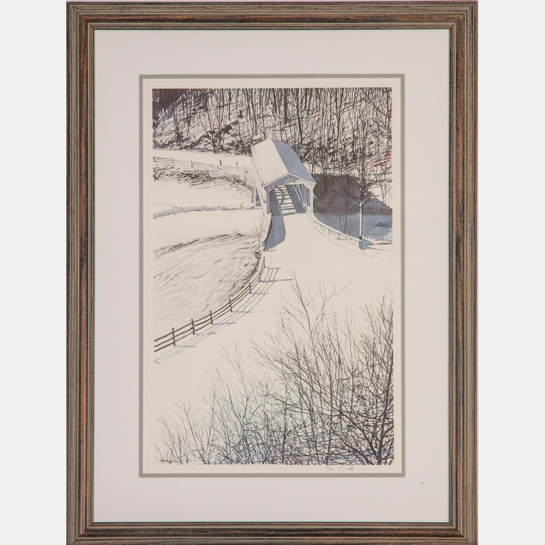 Peter Sculthorpe (American, b.1948) Knox's Bridge,: Peter Sculthorpe (American, b.1948)Knox's Bridge, Offset lithograph, Pencil signed lower right, 434/500 limited edition.Framed dimensions: H: 31 3/4 x W: 23 3/4 in. H: 21 7/8 W: 13 7/8 in.Hardcastle G